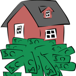 cartoon house surrounded by money