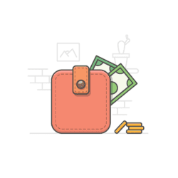 Paper bills sticking out of a wallet. Illustration.