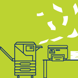 Paper flies out of a printer. Illustration.