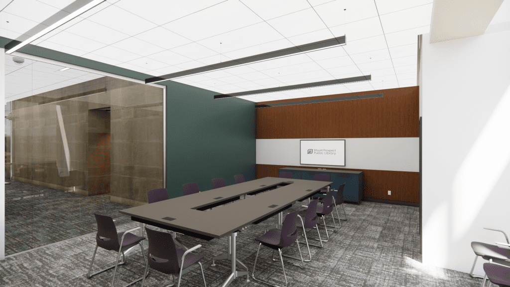 3-D rendering of board room.