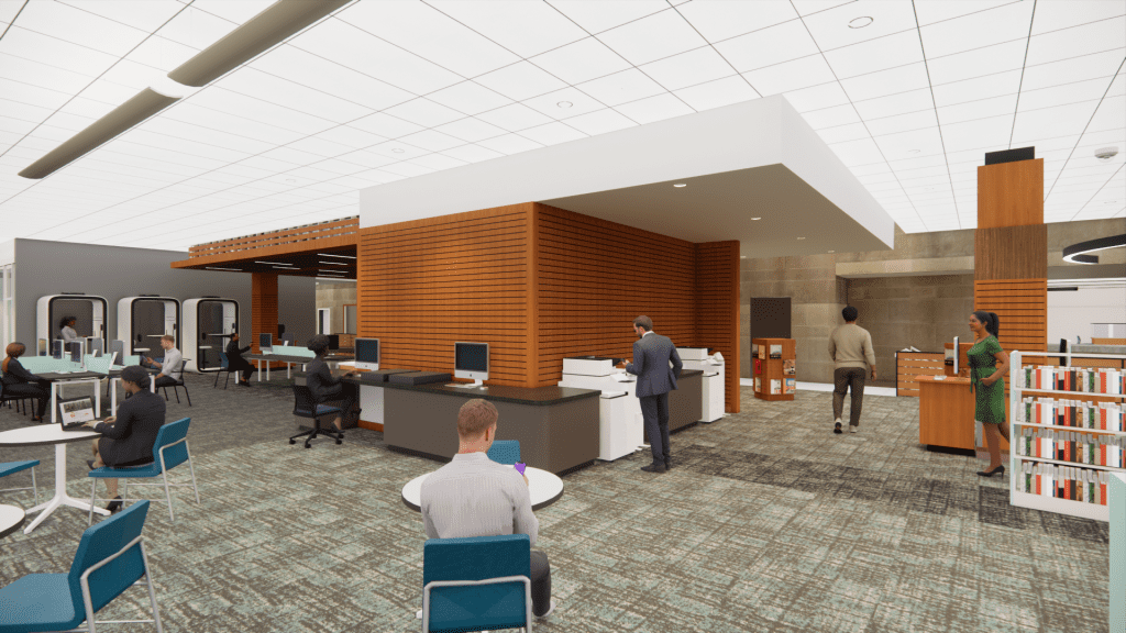 3-D rendering of printing, copying, and scanning area.