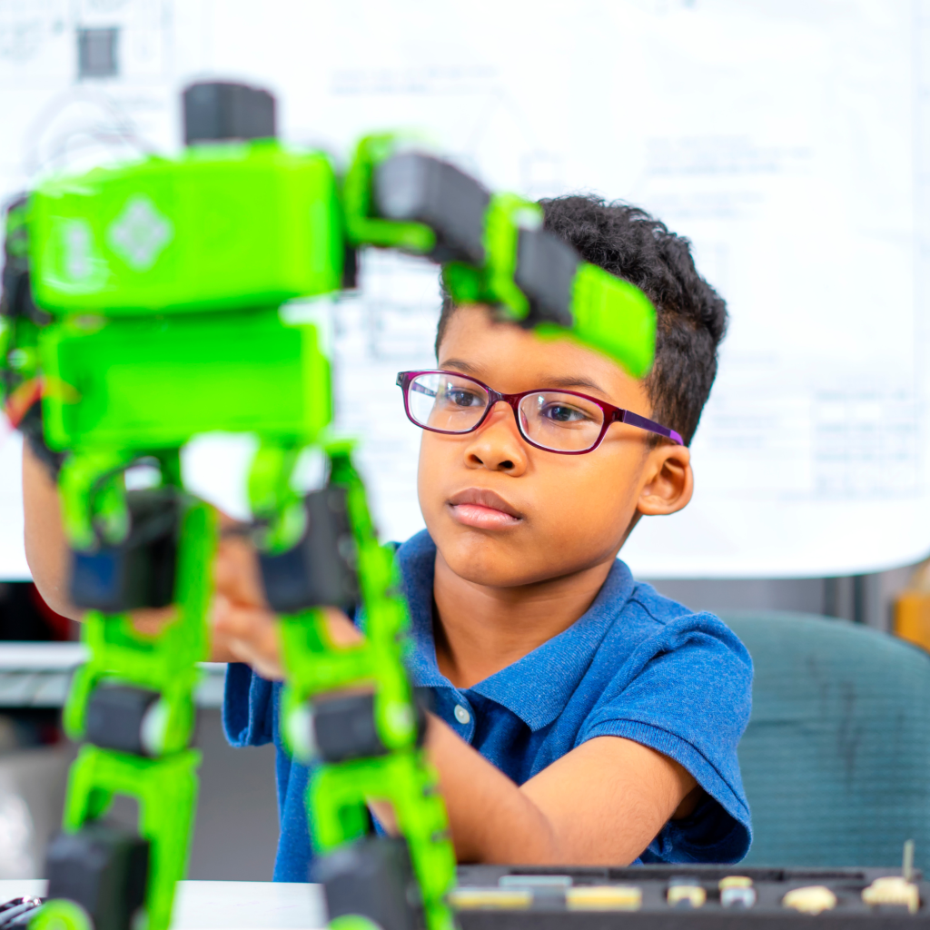 A child building a robot.
