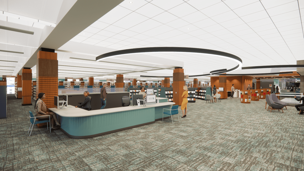3-D rendering of Fiction desk.