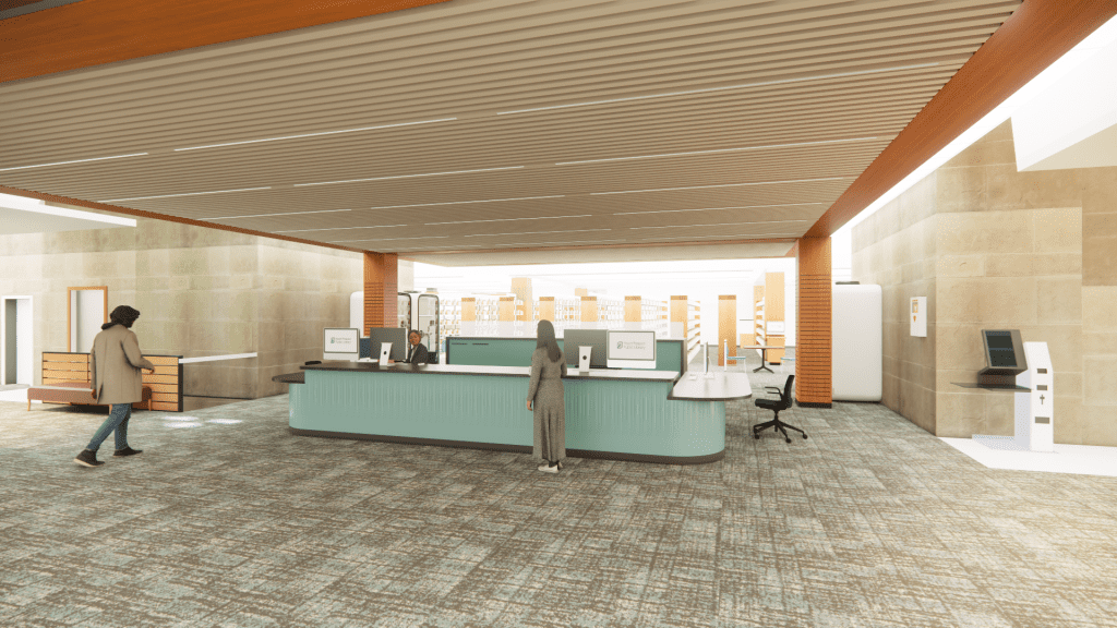 3-D rendering of Research desk.