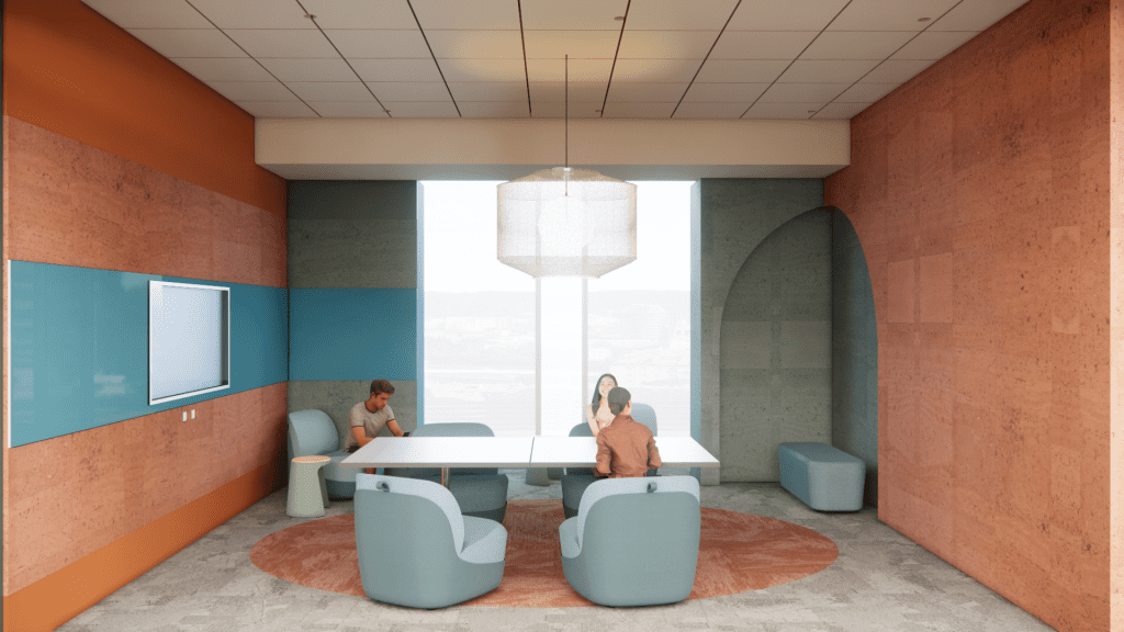 3-D rendering of teen hangout room.